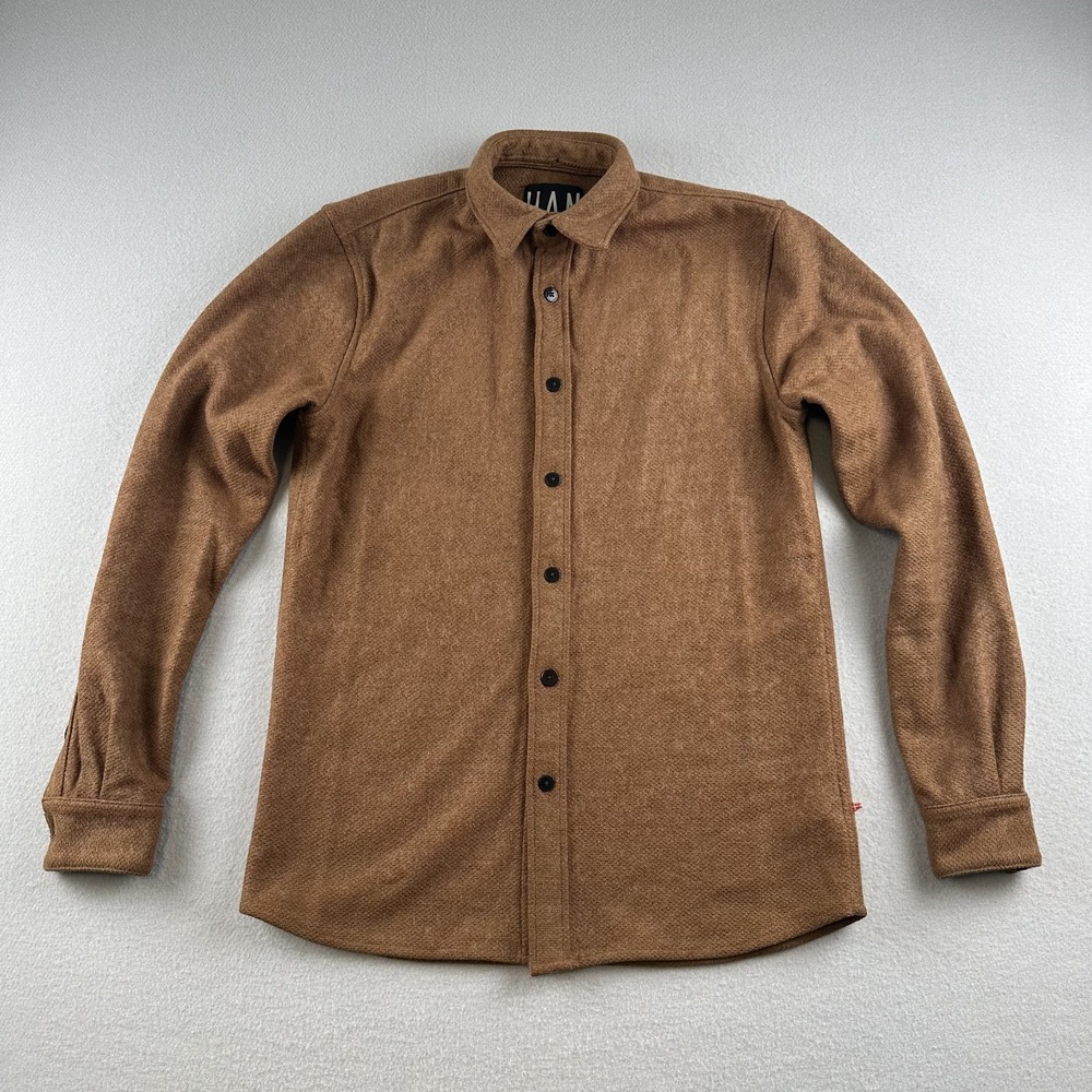 Han Wool Viscose Button Up Shirt Men's Size Large Brown Casual Long Sleeve
